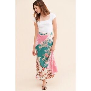 Anthropologie KACHEL Women's Spliced Print Maxi Skirt Size 12 In Blue Multi